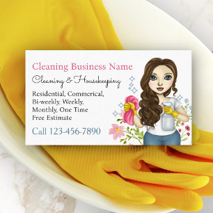 Cartão De Visita Cleaner Maid Housekeeper Illustração Floral