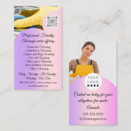 Cartão De Visita Cleaning Services House Keeping QRCode Photo Pink