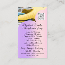 Cartão De Visita Cleaning Services House Keeping QRCode Photo Pink