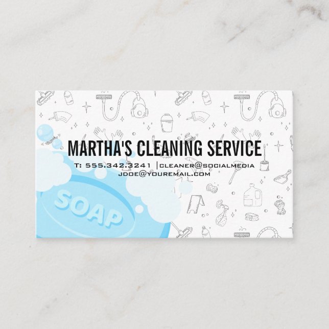 Cartão De Visita Cleaning Services | Soap Bubbles | Maid (Frente)