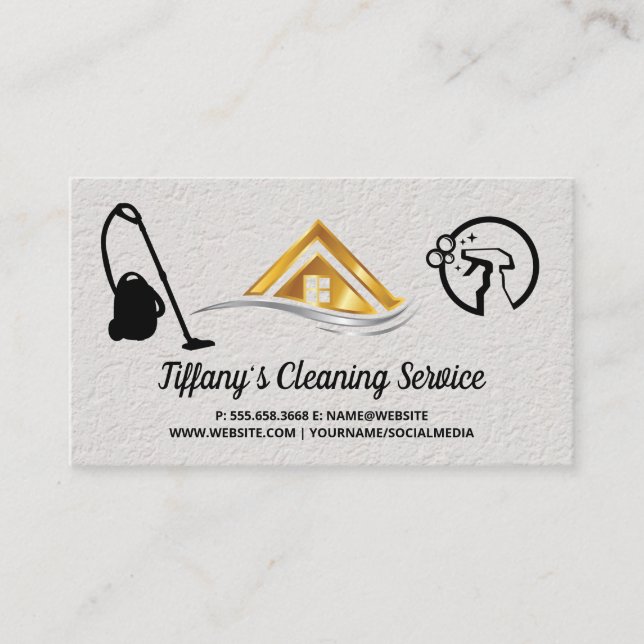 Cartão De Visita Cleaning Supplies | Maid Cleaning | House Logo (Frente)