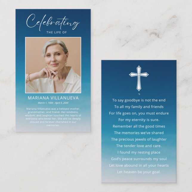 Cartão De Visita Clear Blue Sky Prayer Photo Sympathy Cards (Frente/Verso)