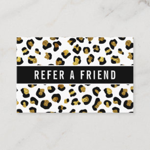 Cartão De Visita Cliente de Referência de Salão de Leopardo branc
