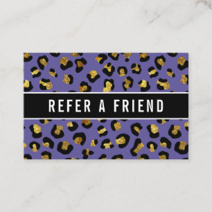 Cartão De Visita Cliente de referência do leopardo roxo com ouro b