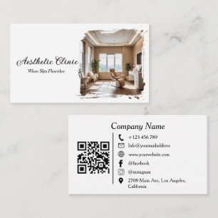 Cartão De Visita Clínica de Estética Foto de Código QR Moderno