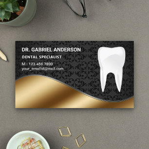 Cartão De Visita Clínica Dentária Dente Damasco Preto Dourado Denti
