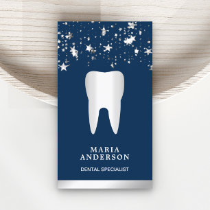 Cartão De Visita Clínica Dentária Silver Confetti Silver Tooth Dent