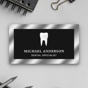 Cartão De Visita Clínica Odontológica Dentista Aço Metálico Preto