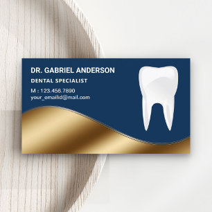 Cartão De Visita Clínica Odontológica Dourado e Azul Marinho Dentis
