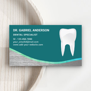 Cartão De Visita Clínica Odontológica Teal Steel Tooth Dentista