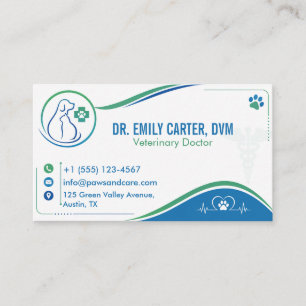 Cartão De Visita Clínica Veterinária Green & Blue Design, DVM Perso