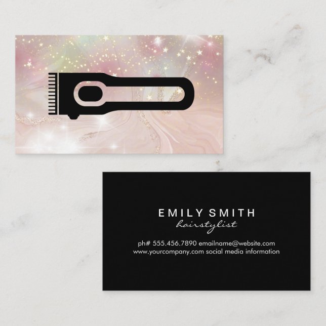 Cartão De Visita Clipper capilar | Barber | Star Dust Glow Bokee (Frente/Verso)