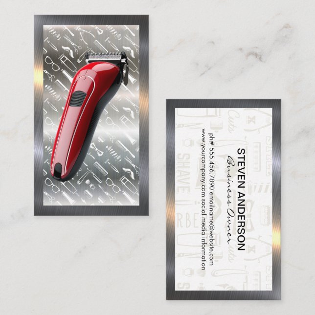Cartão De Visita Clippers de cabelo vermelho | Barber Pattern | Bor (Frente/Verso)