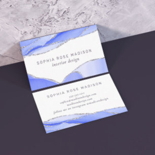 Cartão De Visita Clorideira Moderna de Prata Agitada de Água Azul