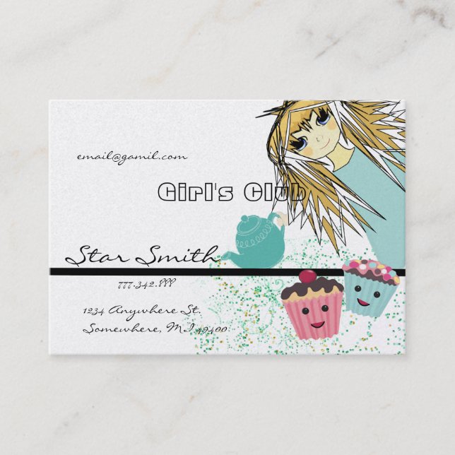 Cartão De Visita Clube de Cupcake de Anime Girl (Frente)