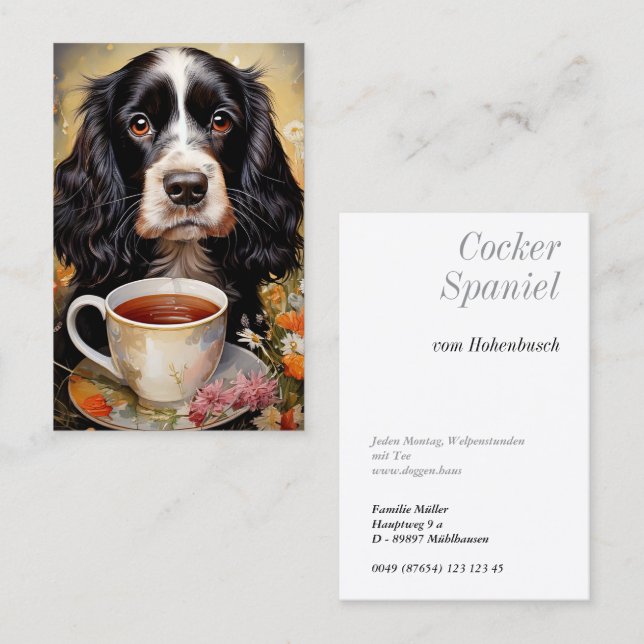 Cartão De Visita Cocker Spaniel Inglês preto branco (Frente/Verso)