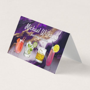 Cartão De Visita Cocktail Mix Bebidas Mármore Dourado roxo