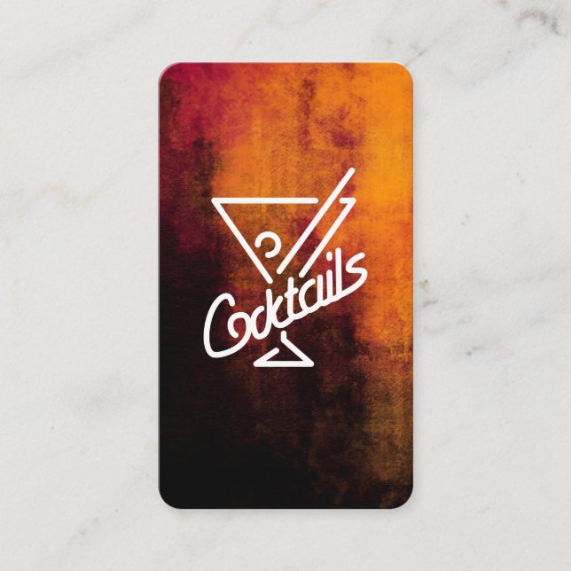 Cartão De Visita Cocktails Martini | Textura Preta Laranja (Frente)