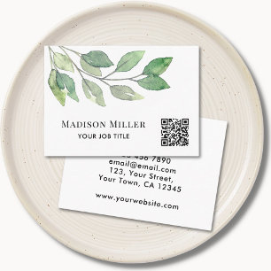 Cartão De Visita Cód. Aquarela Verde Código QR