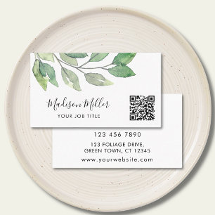 Cartão De Visita Cód. Aquarela Verde Código QR