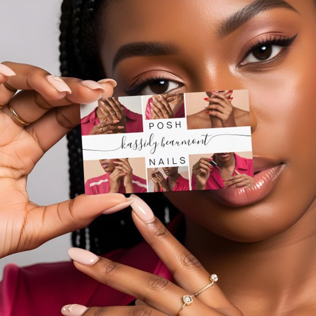 Cartão De Visita Cód. QR de Caligrafia Elegante Mínima (Minimal Elegant Photo Collage Calligraphy QR Code Business Card)