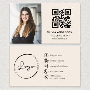 Cartão De Visita Código de QR de Foto de Taupe bege neutro