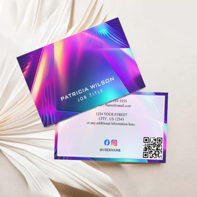 Cartão De Visita Código de QR Mínimo e Mídia Social Holográfico de  (Luxury Holographic Business Card)