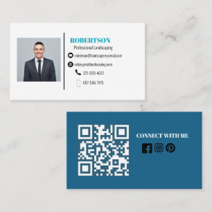 Cartão De Visita Código de QR Mínimo Moderno e Simples Azul de Mídi