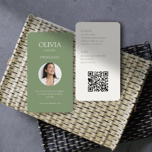 Cartão De Visita Código de QR Social de Fotografia de Marfim Verde-