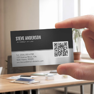 Cartão De Visita Código preto moderno da prata QR do metal do