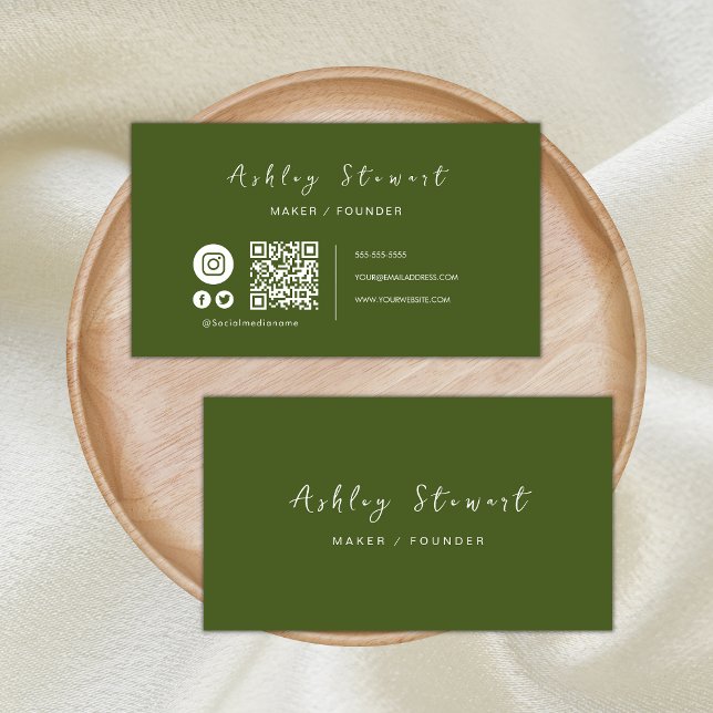 Cartão De Visita Código profissional Qr Mídia social Verde (Criador carregado)