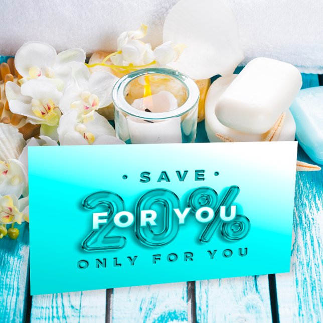 CARTÃO DE VISITA CÓDIGO QR 20%OFF INSERIR PROMOCIONAL DICOUNT (QR CODE 20%OFF DICOUNT PROMOTIONAL INSERT CARD OCEANIC BLUE OMBRE PASTEL)