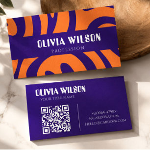 Cartão De Visita Código QR Abstrato Ousado Roxo e Laranja