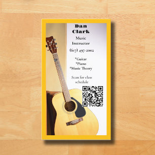 Cartão De Visita Código QR Amarelo Professor de Música Guitarra Acú
