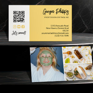 Cartão De Visita Código QR Amarelo Suave Colagem de 3 Fotos
