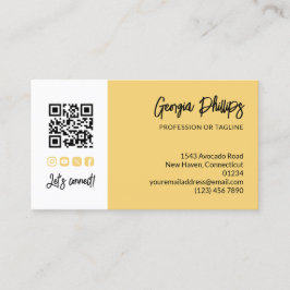 Cartão De Visita Código QR Amarelo Suave Foto Socialmedia Letra Pin