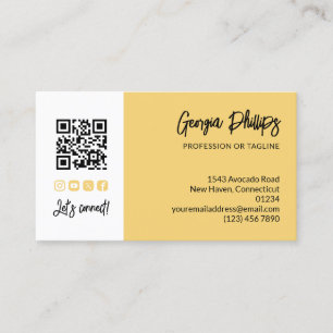 Cartão De Visita Código QR Amarelo Suave Foto Socialmedia Letra Pin