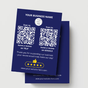 Cartão De Visita Código QR Análise de Negócios Azul GOOGLE e YELP