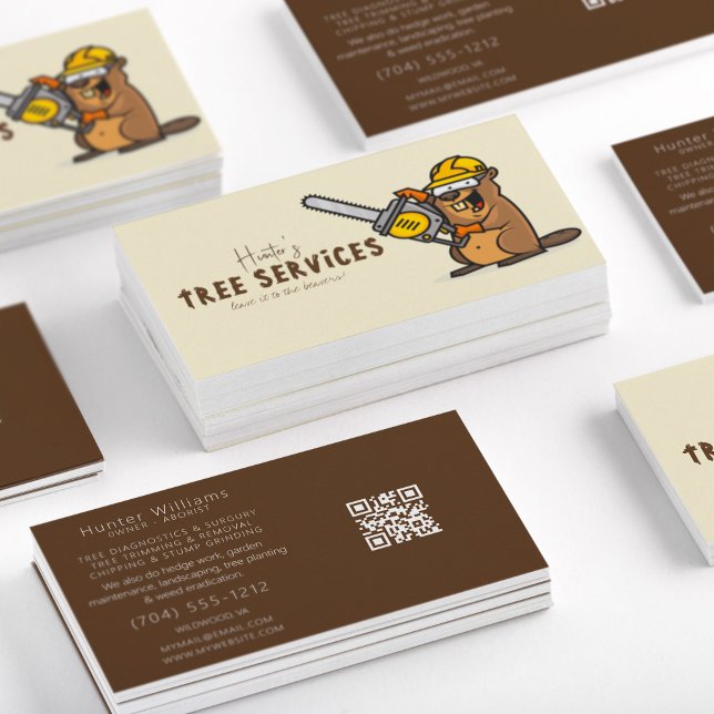 Cartão De Visita Código QR Arboristas de Árvore Florestal Paisagem (Criador carregado)