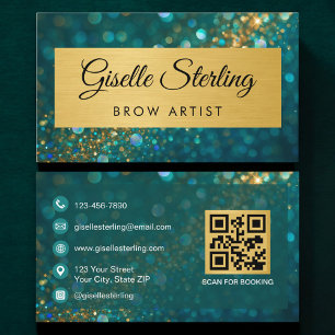 Cartão De Visita Código QR Artista de Sobrancelhas de Luxo Dourado