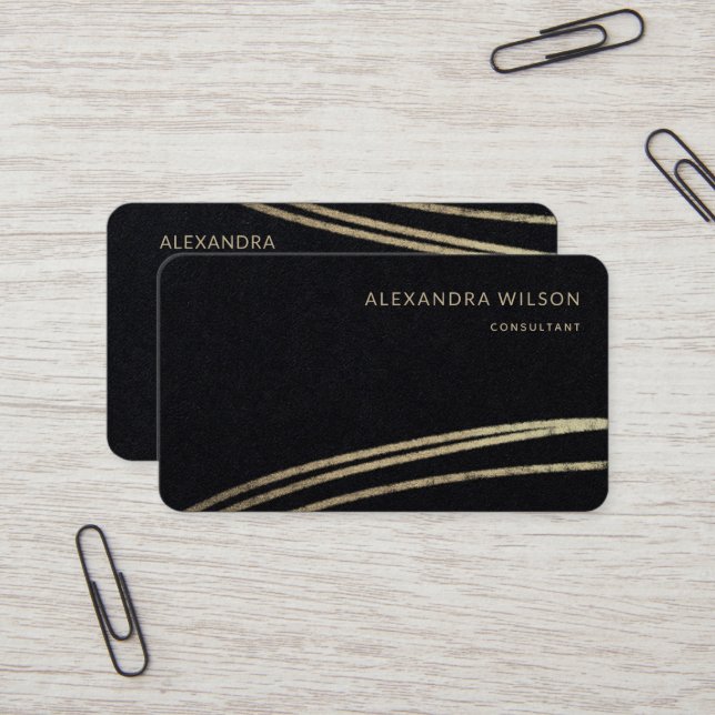 Cartão De Visita Código QR Assinatura Dourada preta Elegante Profis (Frente/Verso In Situ)