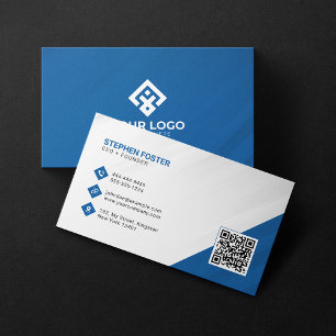Cartão De Visita Código QR Azul Branco Corporativo Profissional Adi