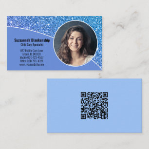 Cartão De Visita Código QR Azul de Fotografia Personalizada Profiss