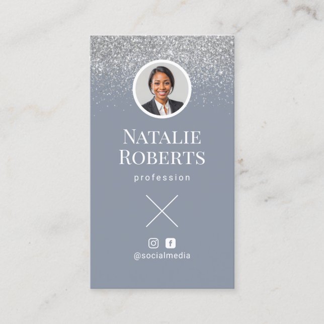 Cartão De Visita Código QR azul empoeirado de mídia social Adiciona (Frente)