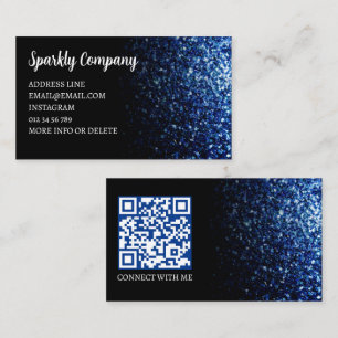 Cartão De Visita Código QR azul escuro falso brilhante elegante pre