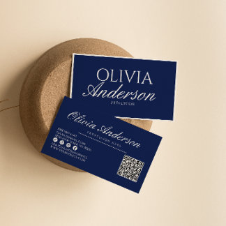 Cartão De Visita Código QR Azul Marinho Luxuoso Vintage Dinheiro An