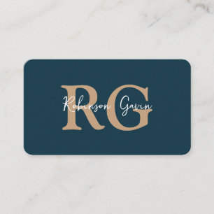 Cartão De Visita Código QR azul Marinho monograma mínimo Elegante