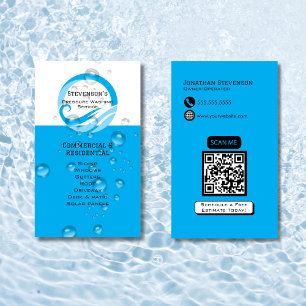Cartão De Visita Código QR Azul Moderno Personalizável de Lavagem à