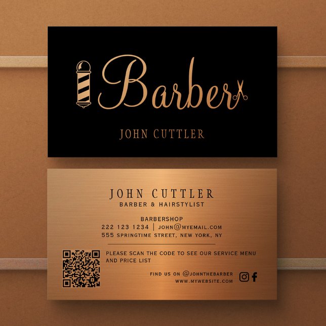 Cartão De Visita CÓDIGO QR barbearia de barbearia de ouro preto tes (Criador carregado)