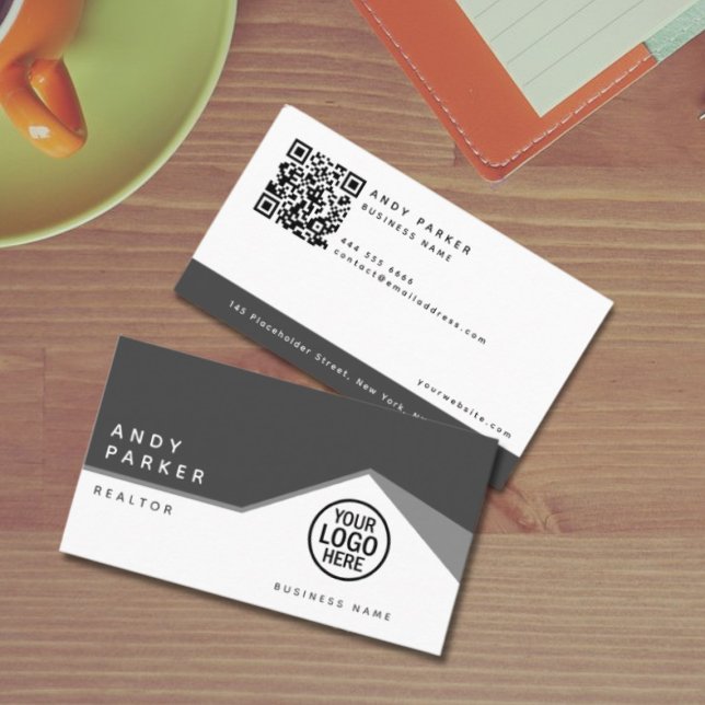 Cartão De Visita Código QR | Bens imóveis genéricos, cinzas minimal (Realtor business card)